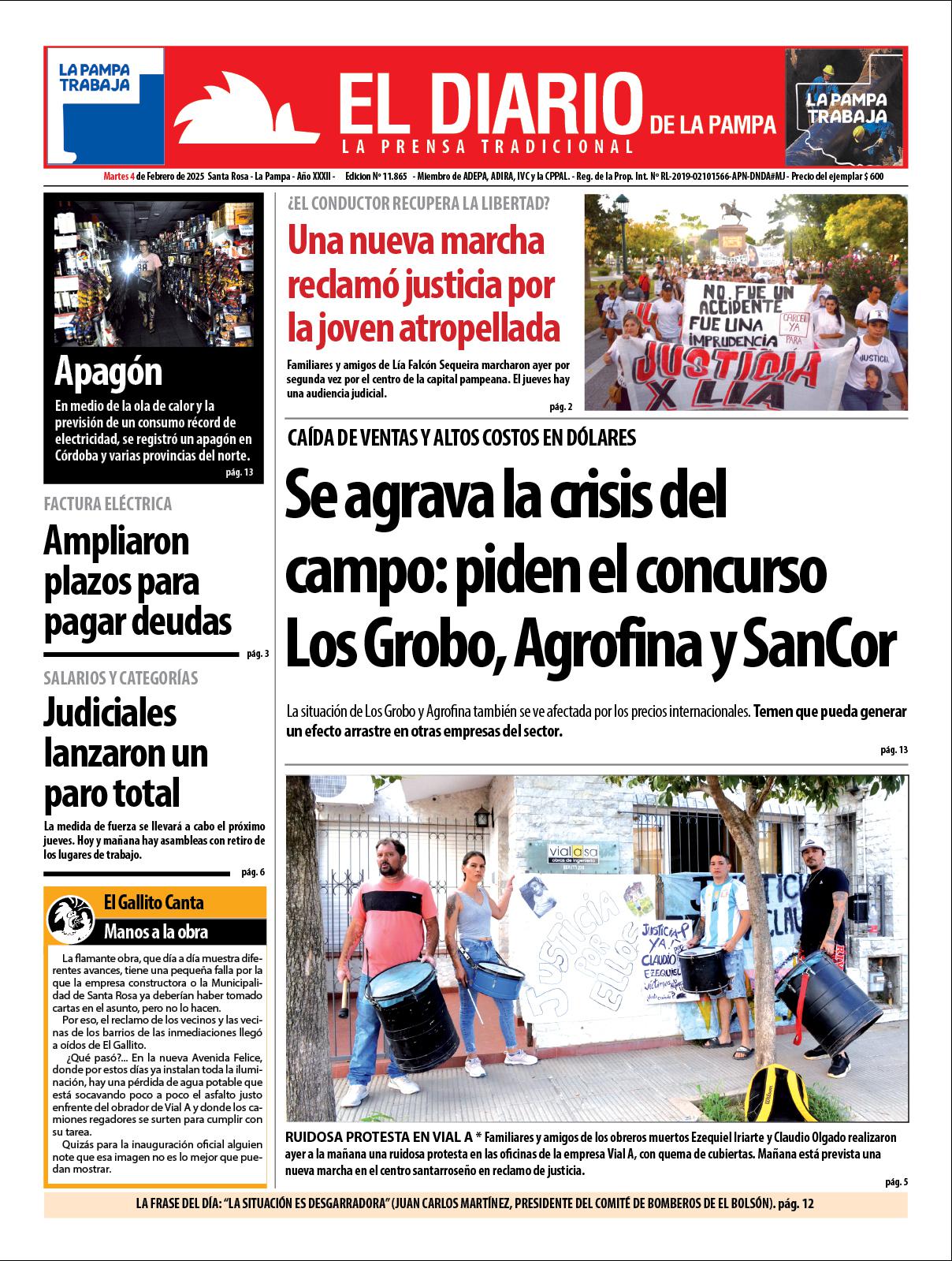 Tapa de El Diario en papel  martes 04 de febrero de 2025